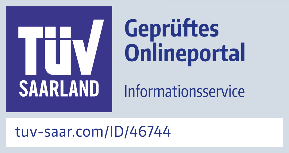 TÜV Saarland Prüfzeichen: Geprüftes Onlineportal, Informationsservice, ID 46744